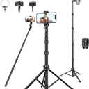 72" Tripod for iPhone, Phone Tripod with Remote, Black Aluminum, Compatible with Smartphone/Camera/Gopro, Cellphone Tripod Stand for Video Recording Selfies Vlogging