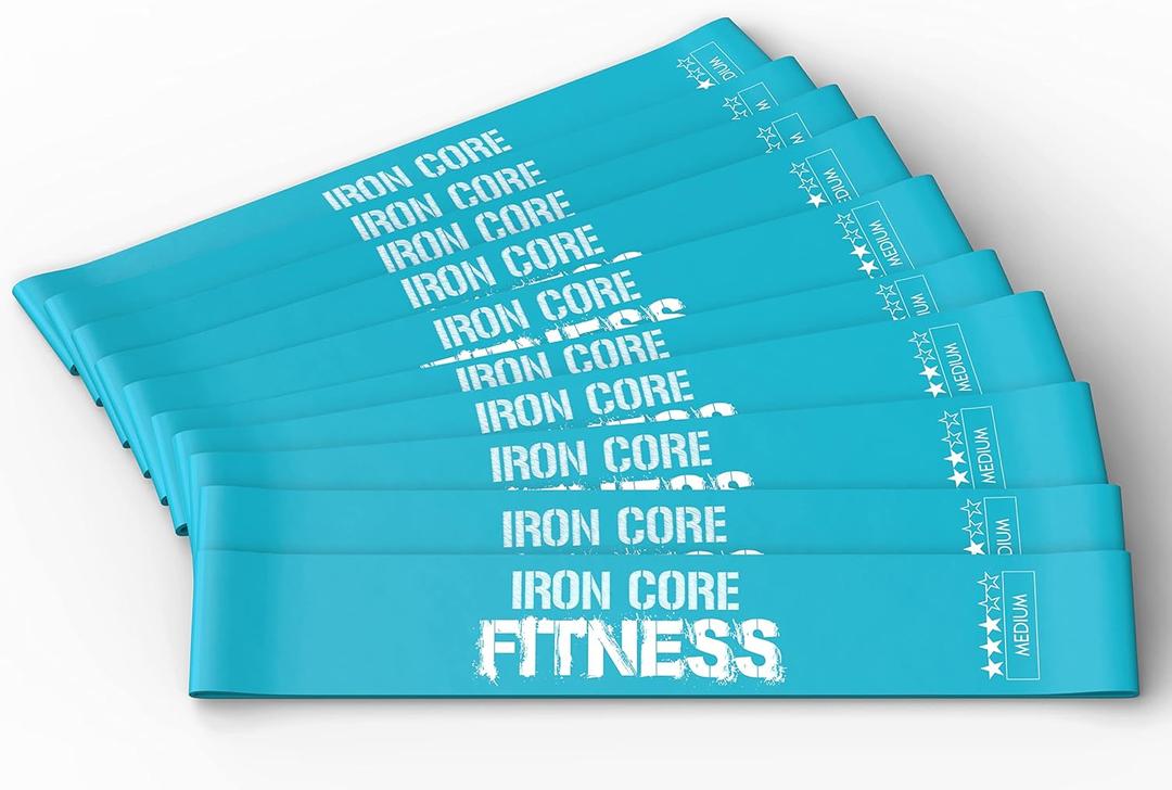 Latex Mini Resistance Bands Sets for Trainers, Bootcamp, Gym for Men and Women in Fun Colors - Ebook, Videos and Workout Chart Included by Iron Core Fitness (#3 Aqua Turquoise, 10 x Medium)