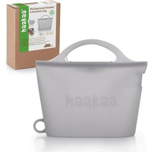 Haakaa On-The-Go Silicone Microwave Steam Sterilizer Bags for Travel, 40oz/1250ml Reusable Silicone Steaming Bags for Baby Bottles, Breast Pump, Accessories, Pacifiers, Teethers,Grey/1PC