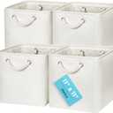 OrganiHaus 11x11 Cube Storage Bins 4 Pack, Foldable Cube Storage Organizer w/ Rope Handles, Collapsible Fabric Bins for Toys, Clothes & Closet Organization, Fabric Square Baskets - Off-White