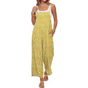 LUXVEER Jumpsuits for Women 2026 Summer Rompers Boho Floral Overalls Casual Wide Leg Long Pant One Piece Vacation Outfits (XL)