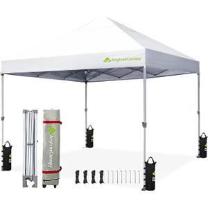 Anytee-10x10 Pop Up Canopy Tent, Easy Up Waterproof Outdoor Canopy with Wheeled Bag, Sun Shade for Patio, Backyard, Parties, Camping-Black