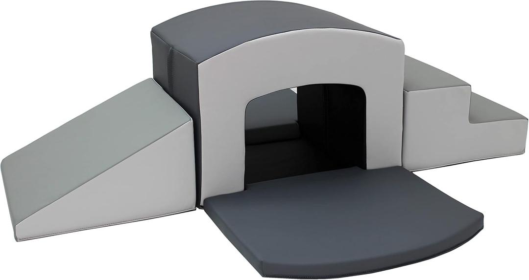 FDP SoftScape Playtime Grow-n-Learn Tunnel Climber Plus Pads for Toddlers and Kids; Soft Foam Indoor Active Playset for Crawling and Sliding at Home, Daycare (3-Piece) - Gray/Light Gray, 12825-GYLG