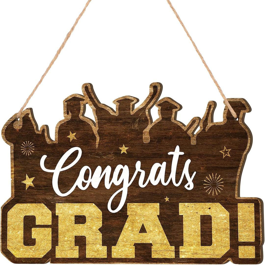 2 x Graduation Decoration Congrats Grad Door Sign Wooden Graduation Hanging Sign Wall Decor 2026 Vintage Rustic Door Hanger Wall Plaque for Photo Booth Props Party, 14.2 x 10 Inch