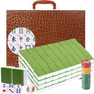 Mahjong Set,Chinese Mahjong Game Set with Carrying Travel Case, 1.5'' Large 146 Tiles with Arabic Numerals, 3 Dices, A Wind Indicator, A Set of Chips, Mah Jongg Set