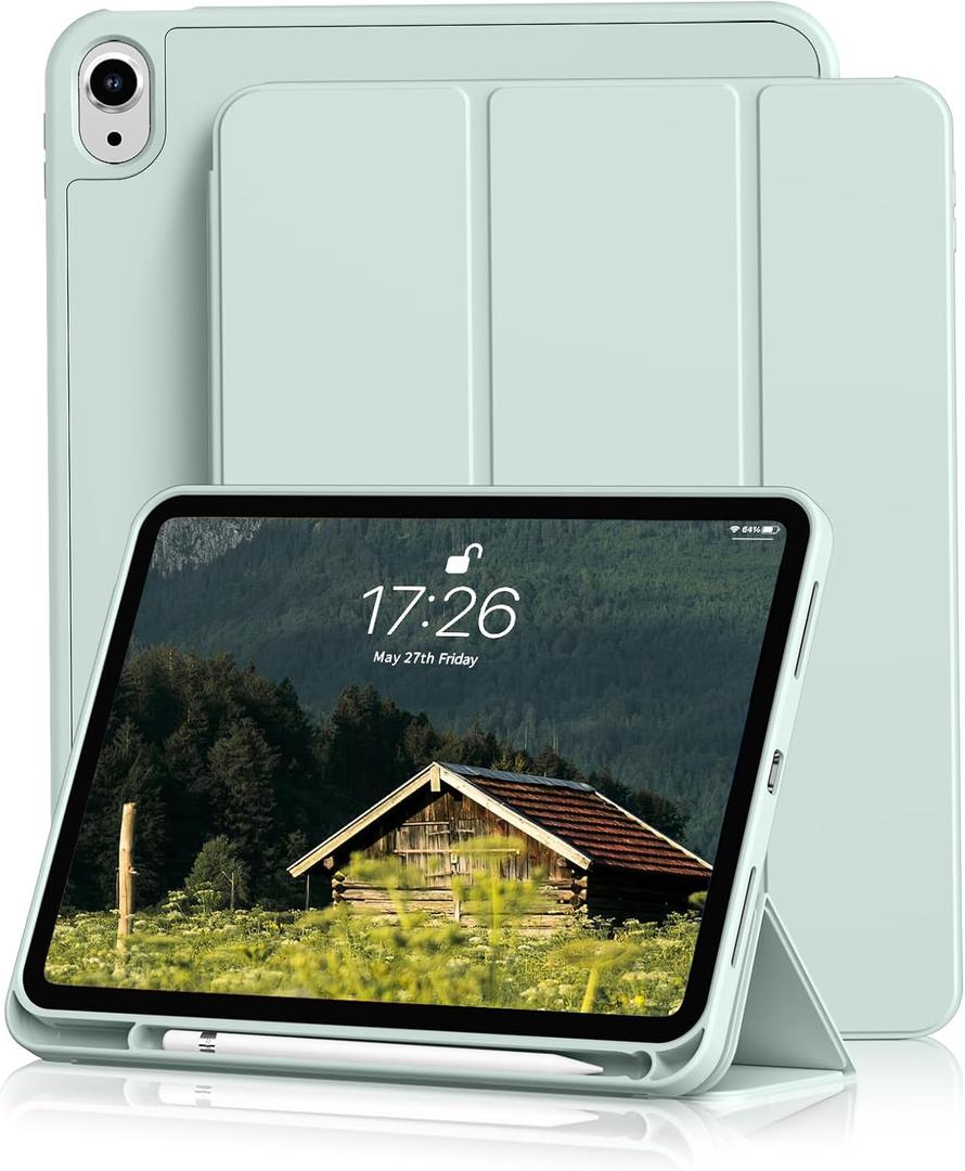 Kenke for iPad 11/10th Gen Case with Pencil Holder 11/10.9 inch 2025 A16/2022, Soft TPU Back Shell Hybrid Slim Trifold Stand Protective Cover Support Touch ID Auto Wake/Sleep (Ice Green)