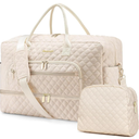 Weekender Overnight Bag Women: Large Travel Duffle Bag with Shoe Compartment & Wet Pocket Carry On Tote Bag Gym Duffel Bag with Toiletry Bag Bag for Hospital Beige