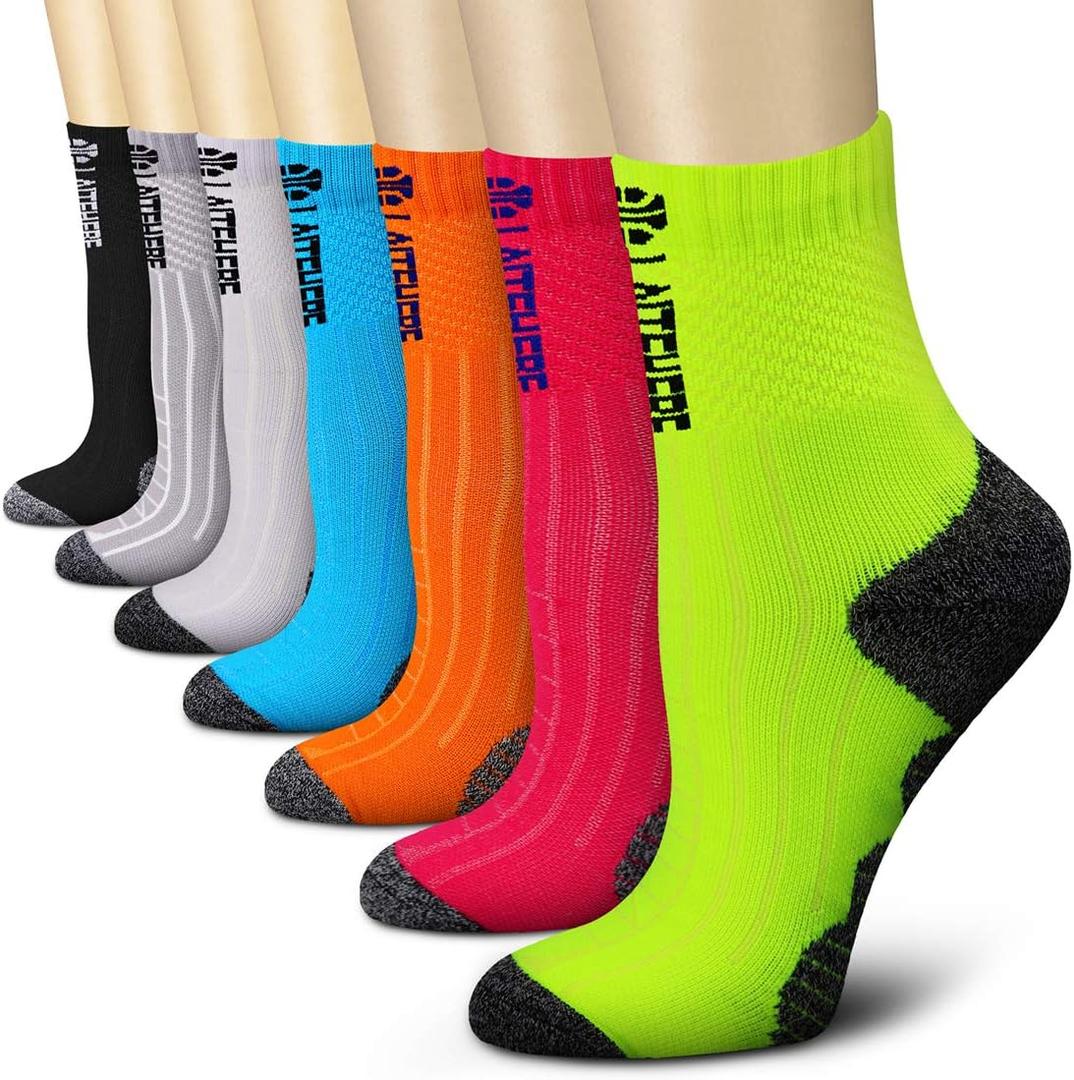 CHARMKING Compression Socks for Women & Men Circulation 15-20 mmHg is Best for Athletic Running Cycling Nurse Daily Wear (Small-Medium, 12 White/Orange)