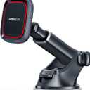 APPS2Car Magnetic Phone Mount for Car, Dashboard & Windshield Suction Cup Holder with Telescopic Arm, Requires Metal Plate (Included), Universal Fit for iPhone & Android Smartphones (Black-Red)