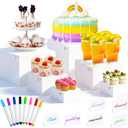 ABenkle 6Pcs Buffet Risers, Acrylic Food Risers, Buffet Table Risers and Stand Shelf Desktop Display for Party Catering Dessert Cupcake with Sign and Maker
