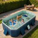 113" Foldable Pool for Kids & Adults, Non-Inflatable Swimming Pool | Extra Large Stable Collapsible Pool Hard Plastic, Portable Folding Kids Dogs Pool for Family Backyard Garden Outdoor