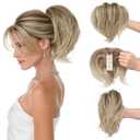 SOFEIYAN Claw Clip Short Ponytail Extension DIY Bendable Wires Hair Bun Fluffy Fake Hair Piece Straight Synthetic Hair Ponytail Extensions for Wonen - Light Blonde with Platinum Tips