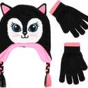 PEAK 2 PEAK Girls Knitted Animal Beanie Winter Hat & Glove Set  Warm Cold-Weather Accessories for Ages 49