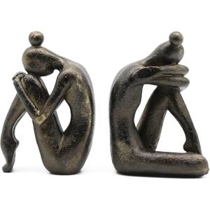 Lukitas Unique Decorative Girl Thinker Bookends, Non-Slip Book Holder, Home Office Bookshelf Decor, Creative Desktop Ornaments for Study Room Hotel Shelves, Resin, 1Pair/2Piece 6.5'' (Bronze)