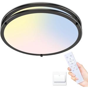 libtit 16Inch Flush Mount Ceiling Lights with Remote, 36W Dimmable LED Ceiling Light 3000K-6500K Adjustable, Large & Bright Black Light Fixture for Kitchen Bedroom LivingRoom -1Pack