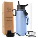 NATURE PIONEOR Insulated Water Bottles with Paracord Handle - 32 oz Vacuum Sports Wide Mouth Water Bottle with 3 Lids, Leak Proof Stainless Steel Keeps Hot and Cold