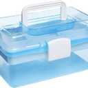 MyGift 10 Inch Plastic Storage Box with Removable Tray, Blue Craft Organizer and Art Storage Box, Multipurpose Storage Container for Tools, Playdoh, Bead, Sewing, Medicine, Tackle, Art Supply