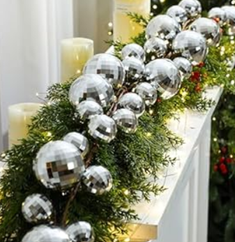 Dingion Christmas Ball Garland 6 ft Black Christmas Tree Garland Halloween Ornament Hanging Ball Decorations Shatterproof Ornament for Xmas Tree Party Decor Mantel Fireplace Stair Indoor Outdoor 