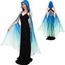 DAZCOS Women's Chiffon Fairy Hooded Cape Elf Sheer Cloak Tulle Bridal Off Shoudler Capelet (Blue)