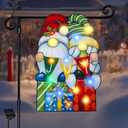 Lighted Christmas Garden Flag 18x12, 8 Modes Double Sided Solar Christmas Decorations Outdoor LED Navidad Flag, Christmas Yard Decorations for Xmas Patio Lawn Door Porch (Dwarf Multicolor)