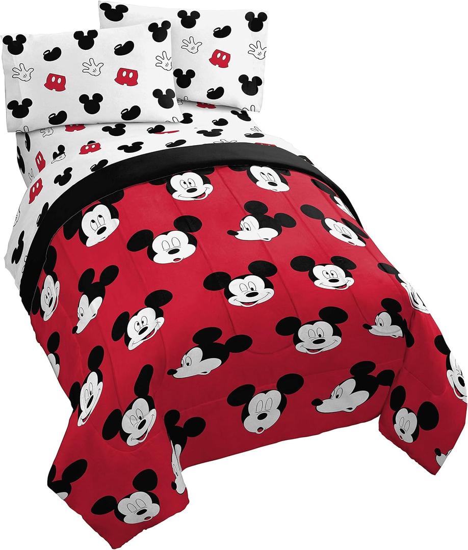 Jay Franco Disney Mickey Mouse Cute Faces 5 Piece Full Bed Set - Includes Comforter & Sheet Set - Super Soft Fade Resistant Polyester - (Official Disney Product)