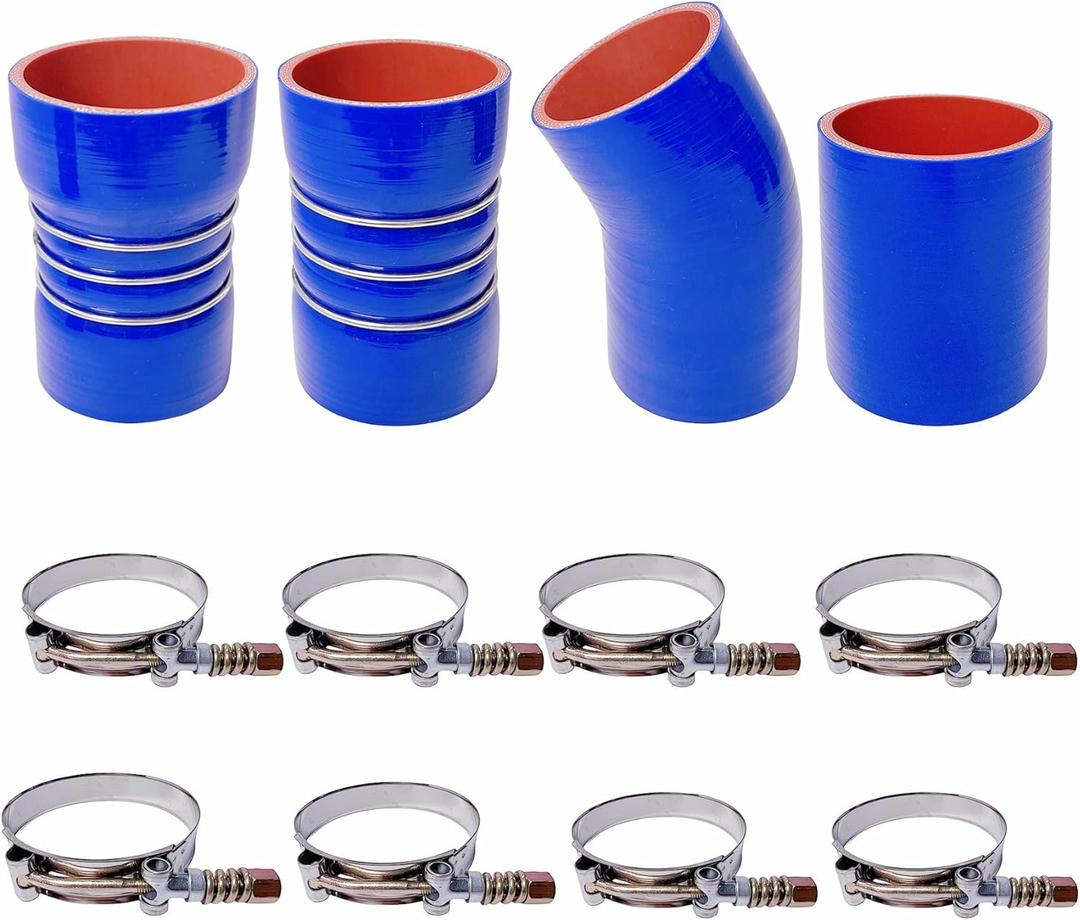 Turbo Intercooler Boots Kit with T-Bolt Clamp for Ford F250 F350 6.0L Diesel Powerstroke 2003-2007 (Outer Blue and Inner Red)