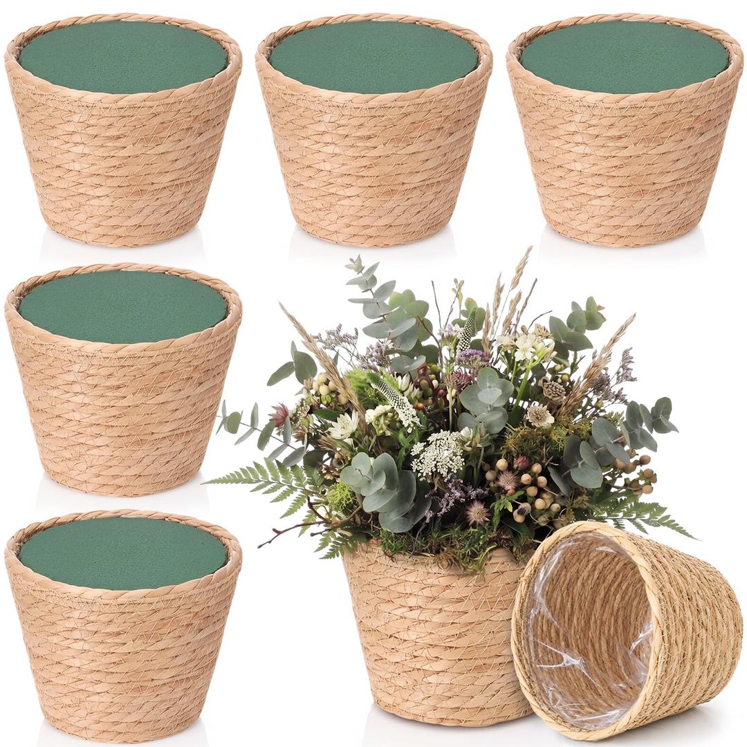 2x Ninehaoou 12 Pack Seagrass Plant Baskets with Liners and Floral Foam, Woven Wedding Centerpieces for Tables, Rustic Boho Farmhouse Flower Planter Baskets for Indoor Outdoor Decor