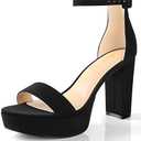 Ankis Chunky Platform Heels - 4 Inch Block Heeled Sandals for Women - Comfortable Open Toe Strappy Heels - Black, Nude, White, Silver, Gold - Summer Dress Shoes Size 7.5