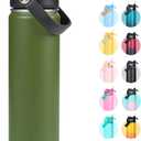 24oz Insulated Stainless Steel Water Bottle, Wide Mouth Double Wall Vacuum, Silicone Straw, Sweat & Leak Proof, BPA Free Insulated Water Flask for Travel, Keep Cold 24h Hot 12h, Green