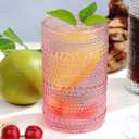 Hobnail-Drinking Glasses 13oz Vintage Glassware Sets Cocktail Juice Glasses Set of 6, Pink