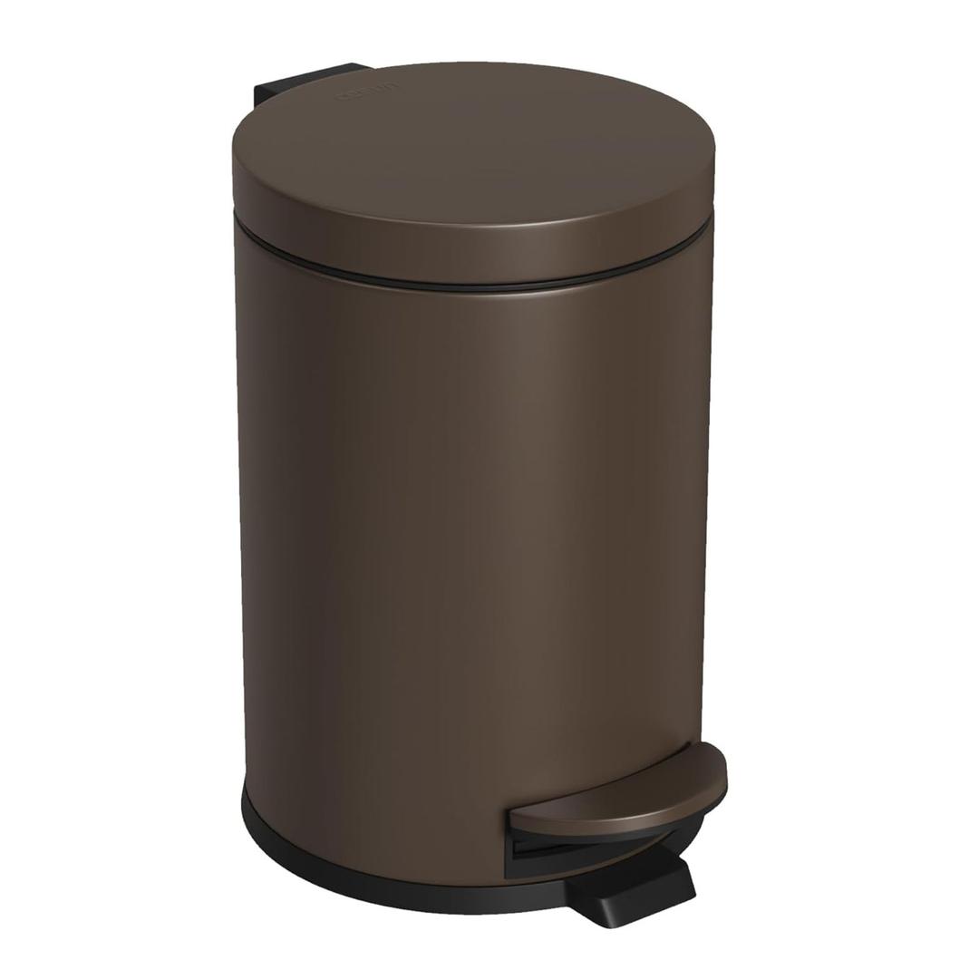 Cesun 1.2 Gallons Small Brown Trash Can, Bathroom Garbage Can with Lid and Foot Pedal, Mini Round Wastebasket for Bathroom, Bedroom, Office, 4.5 Liters / 1.2 Gallons, Brown
