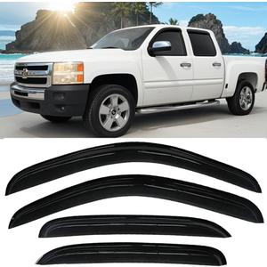 Tape on Side Window Deflectors Rain Guards Vent Sun Shades Window Visors for 2007-2013 Chevy Silverado & GMC Sierra 1500 2500HD 3500HD Crew Cab, 07-14 Yukon XL/Suburban/Avalanche, Smoke 94515
