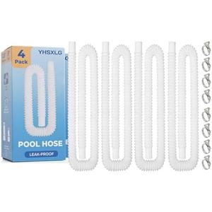 Pool Hoses for Above Ground Pools, 1.25 x 51 Inch Hose for Filter Pump, Compatible with Filter Pump 607, 637 (4 Hoses + 8 Metal Clamps)