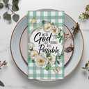 3 x Christian with God All Things are Possible Kitchen Dish Towel, Religious Inspirational Floral Drying Hand Towel Baking Cooking Cloth, Flowers Buffalo Plaid Farmhouse Home Decoration 18'' x 26''