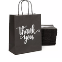 Sparkle and Bash 50 Pack Medium Thank You Paper Bags with Handles for Boutique, Small Business, Favors, Black, 10x8x4 in