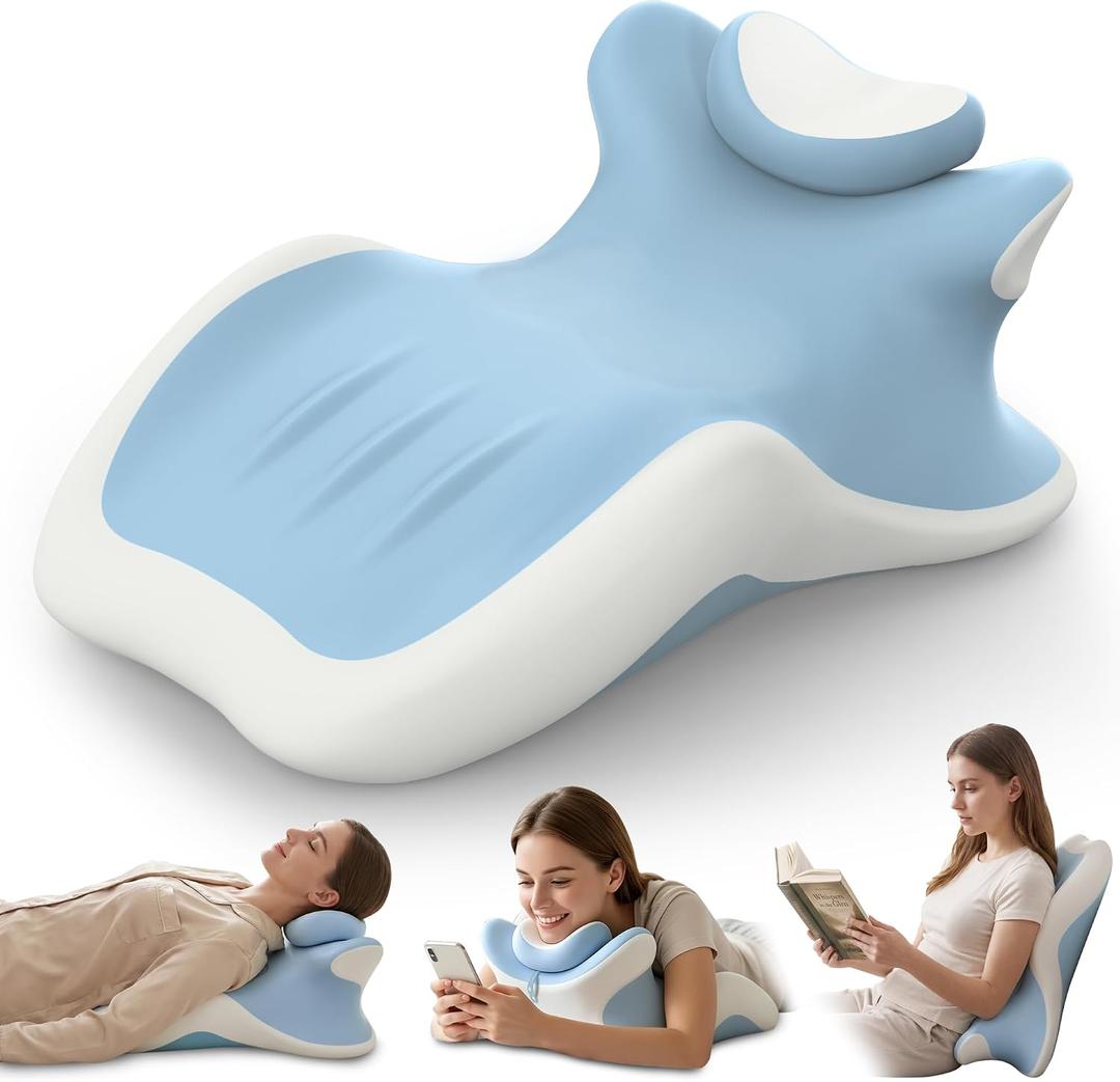 27° Angled Wedge Pillow, Support for Neck Back Waist(Sky Blue & White), Large Size