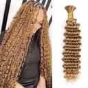 Human Braiding Hair for Boho Braids Bulk Deep Wave Boho Hair for Braiding Wet and Wavy Brazilian Virgin Human Bohemian Hair for Braiding 2 Bundles 160g Honey Blonde 24''