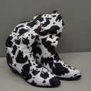 Cozivwaiy Women Mid Calf Cowboy Boots Chunky Heel Half Boot Cow Print Western Boots Plus SIZE 8