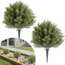 VEVOR Artificial Topiary Cypress Trees with Ground Spike, 16 inch 2 Set Faux Shrubs & Bushes Potted Plants, Fake Silk Tree Look Real for Decor Front Porch Outdoor Indoor Patio Garden Balcony Backyard
