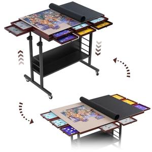 Tektalk 2000 Piece Foldable Puzzle Board with Height Adjustment, Jigsaw Puzzle Table with 2 Felt Cover & 8 Sorting Trays/Drawers, Puzzle Easel with Legs, Enclosed with 4 Roller Wheels - Black