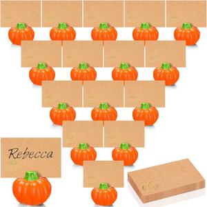 Yaomiao 16 Pcs Thanksgiving Table Decor Pumpkin Place Card Holders Mini Name Number Holders for Thanksgiving Table Setting Fall Autumn Party Photo Picture Wedding Deco (Orange, Green)
