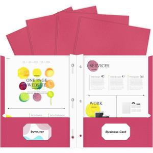 Folders with Pockets,IntoJoy 50 Pack Two Pocket Folders Business Card Holder Paper Folders with Prongs for School Office Filing Cabinet Resume Portfolio (Magenta)