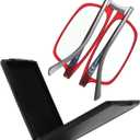 Evolved Folding Reading Glasses For Women Men Blue Light Blocking Anti UV Eyestrain Foldable Portable Compact Readers with Flat Hard Case Pocket Computer glasses 2.5 RED (Full Size-red)