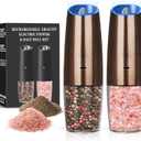 Rechargeable Salt And Pepper Grinder Set with LED Light, Automatic Electric Gravity Salt And Pepper Shakers Set, No Battery Needed, Adjustable Roughness, 2 Pack (Copper)