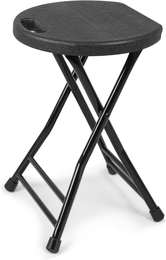 Folding Stool with Handle, Folding Chair,Folding Bar Stool with Non-Slip Feet,600 lbs Capacity,Indoor and Outdoor Foldable Stool for Adults(13"11.5"18") (18-inch Black)