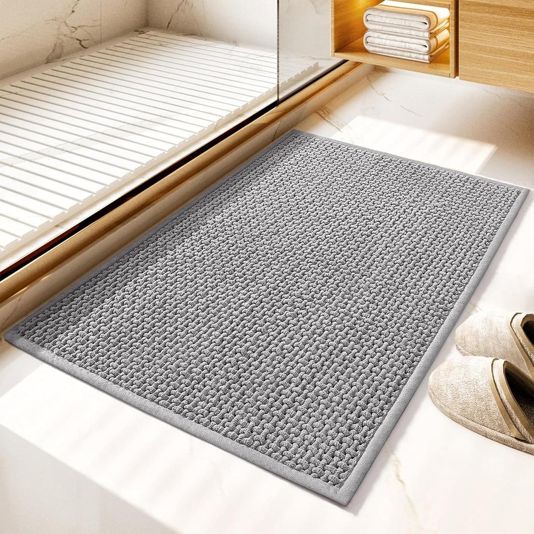 GRANNY SAYS Gray Bathroom Rugs, Absorbent Bath Mats for Bathroom, 24" x 16", Soft Chenille Bath Mat, Small Bath Rugs Non Slip Washable, Quick Dry, Thin, Rug for Tub and Shower (Grey)