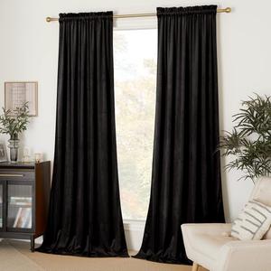 NICETOWN Black Velvet Blackout Curtains 96 inch Long for Bedroom and Living Room, Thermal Curtains Solid Heavy Matt Rod Pocket Drapes/Window Treatments for Hall, Theater (2 Pieces, 52 W)