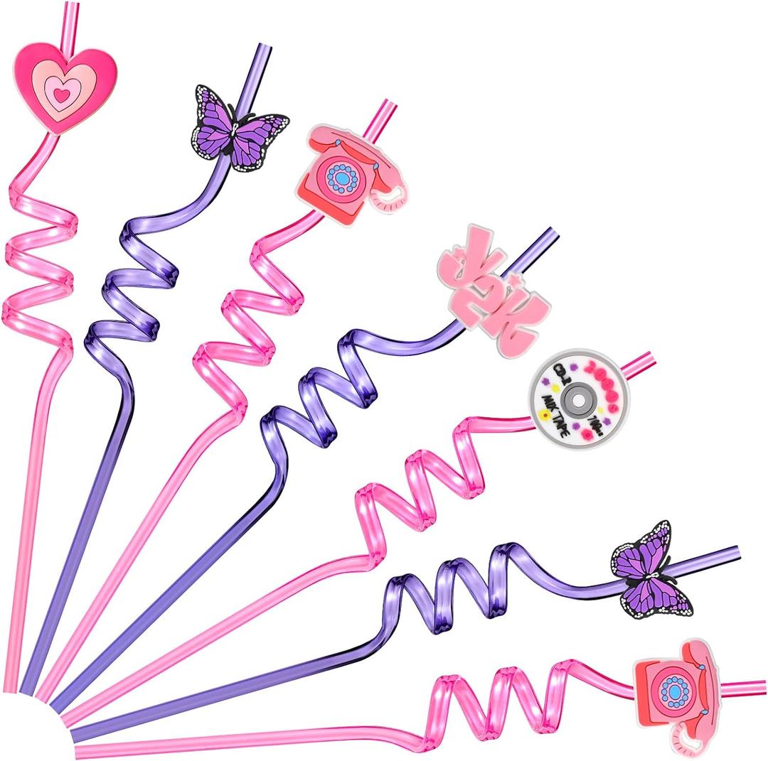 Zubebe 15 Packs Y2k Early 2000s Pink Crazy Straws for Teens Colorful Y2k Themed Silly Straws Drinking Reusable Party Decoration for Retro 2000s Birthday Wedding Party Supplies