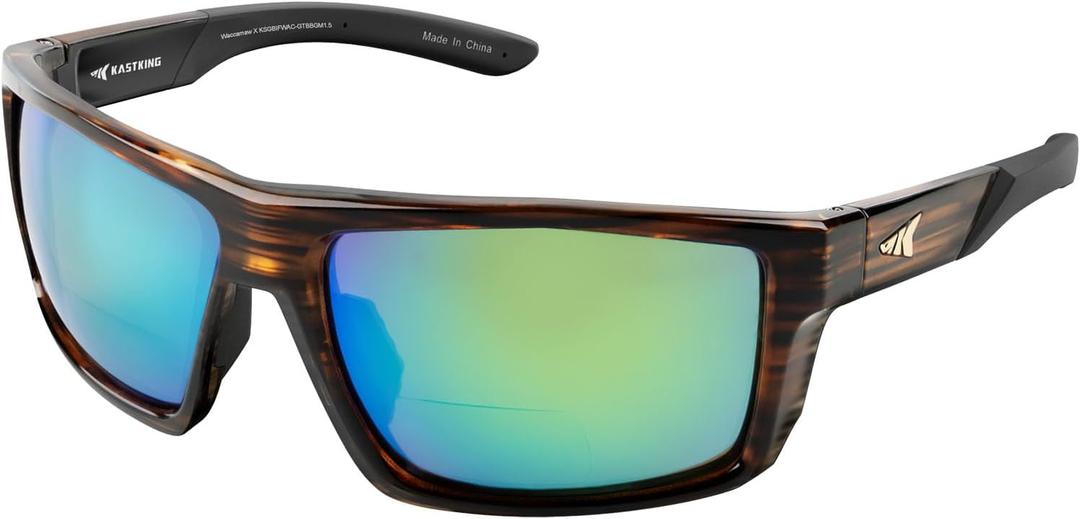 KastKing Waccamaw Polarized Bifocal Sunglasses, x1.5 x2.0 x2.5 Magnifications, Wrap Around Sport Reader Sunglasses for Men (Gloss Tal Brown Frame, Brown-green Mirror)
