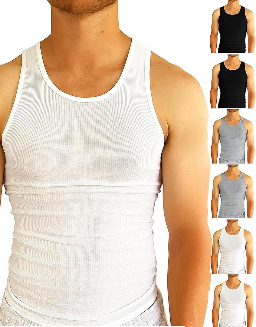 BROOKLYN VERTICAL Mens 6-Pack Tank Tops | Moisture-Wicking Ribbed Lightweight Undershirts (XX-Large, Multi)